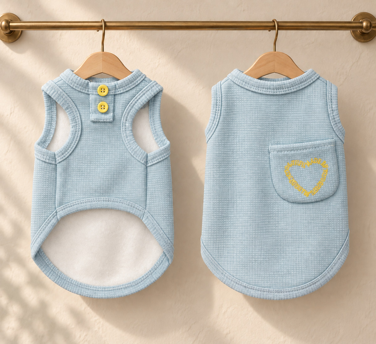 Heart Pocket Waffle Tank — Sky