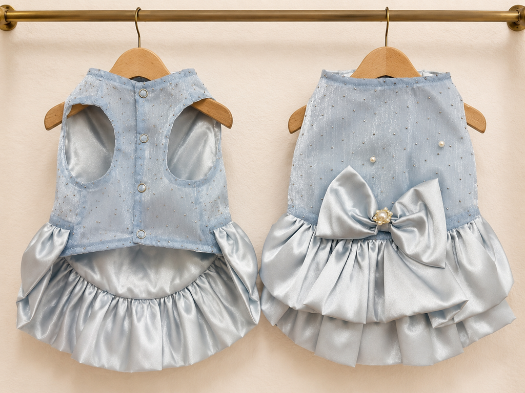 Satin Bow Dress — Sky