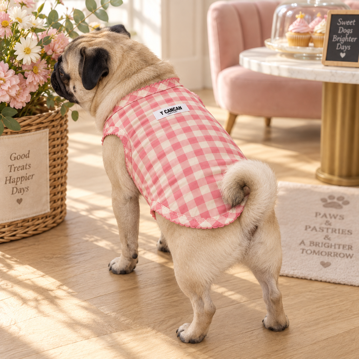 Gingham Frill Tank — Pink