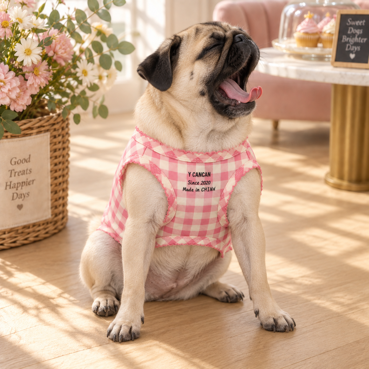 Gingham Frill Tank — Pink