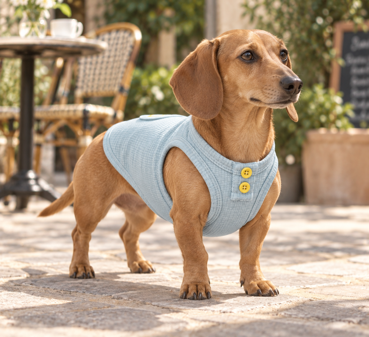 Heart Pocket Waffle Tank — Sky