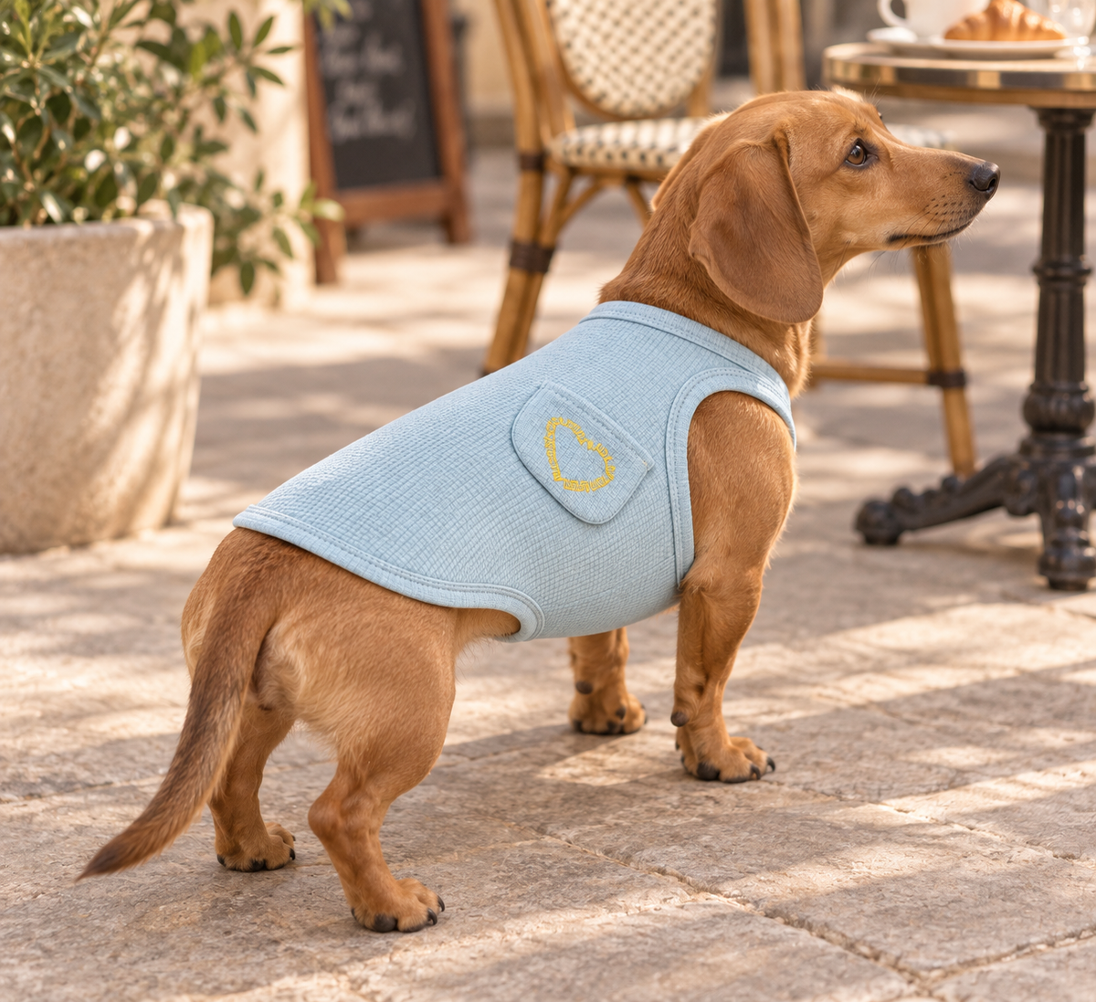 Heart Pocket Waffle Tank — Sky