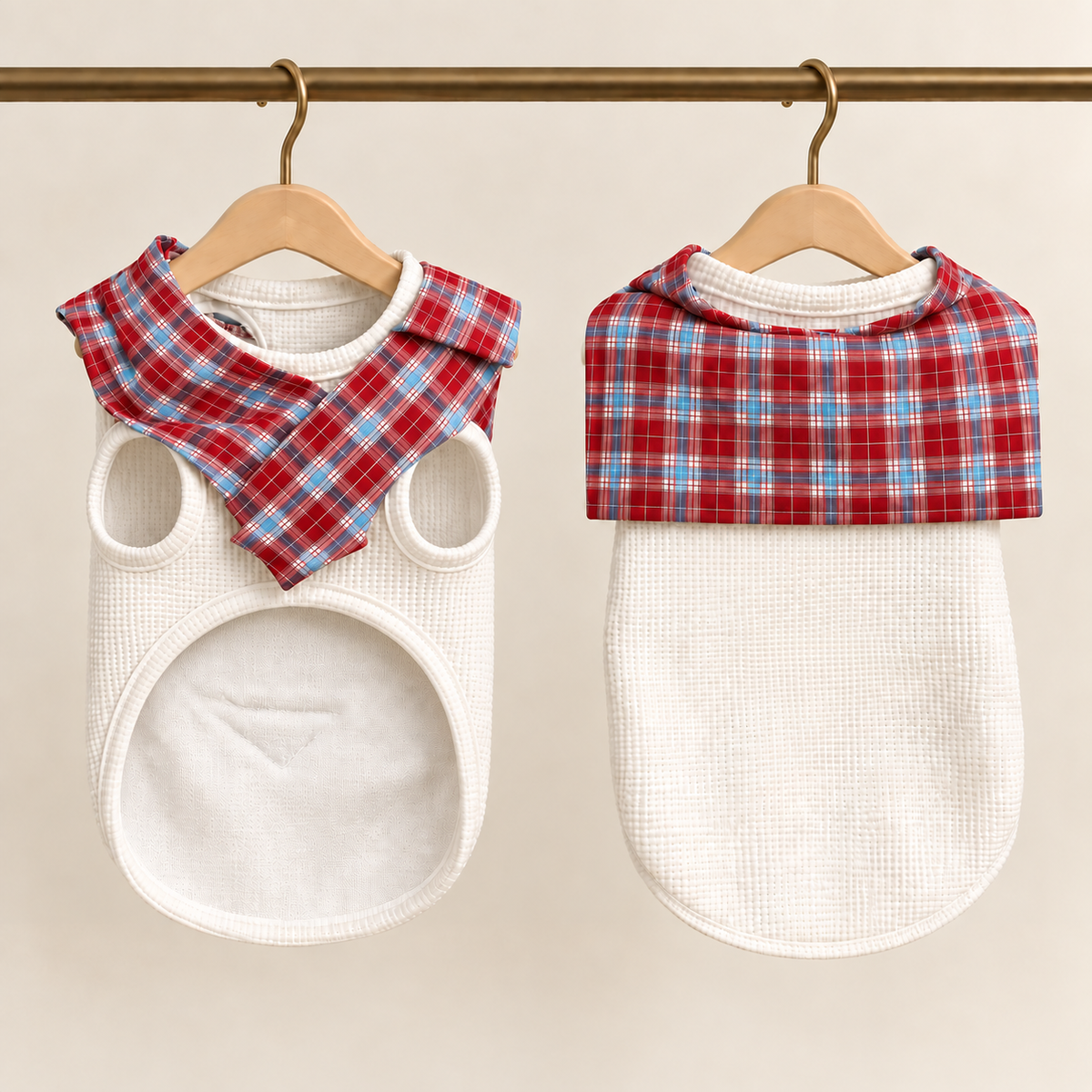 Tartan Collar Waffle Tank — White