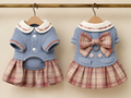 Plaid Pleat Collar Dress — Blue