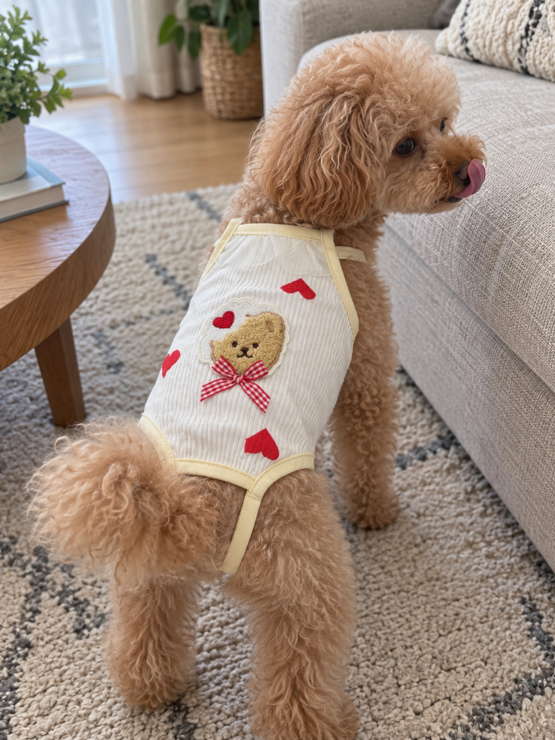 Heart Teddy Tank — Cream