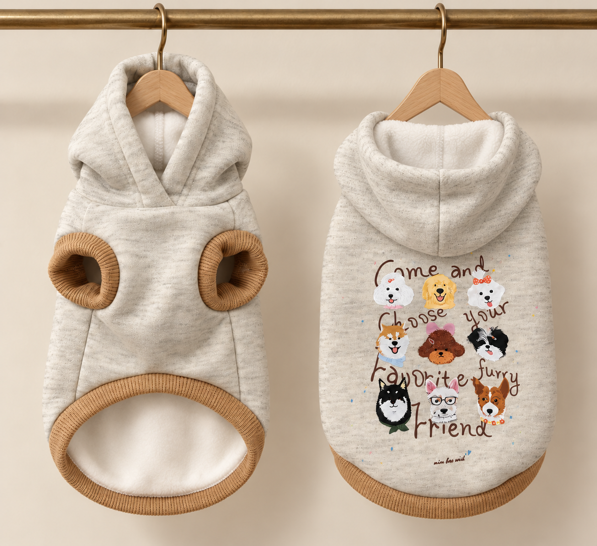 Sherpa Dog Print Hoodie — Cream