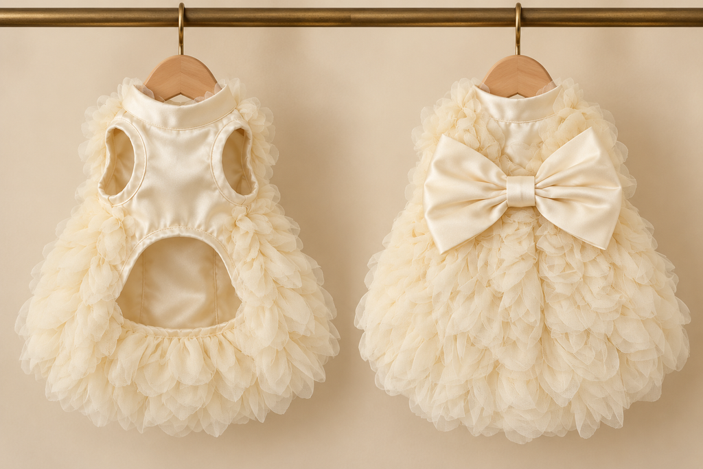Ruffle Bow Party Dress — Cream