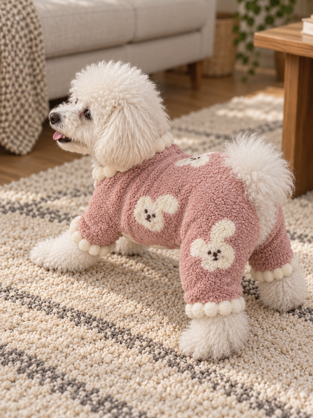 Bunny Fleece Onesie — Blue/Pink