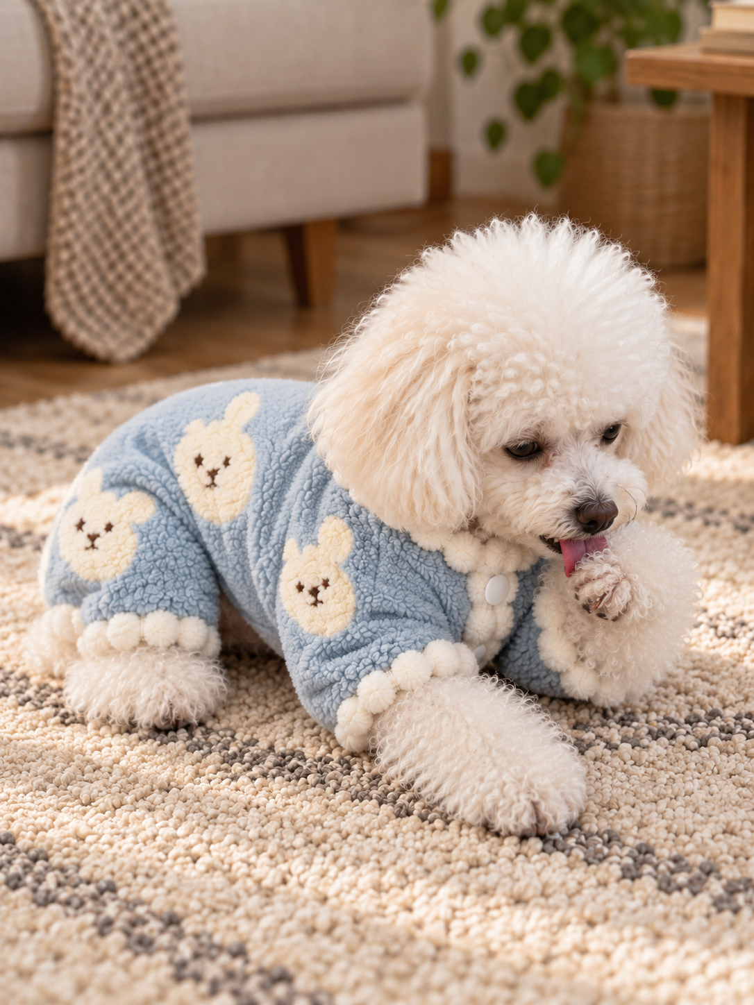 Bunny Fleece Onesie — Blue/Pink