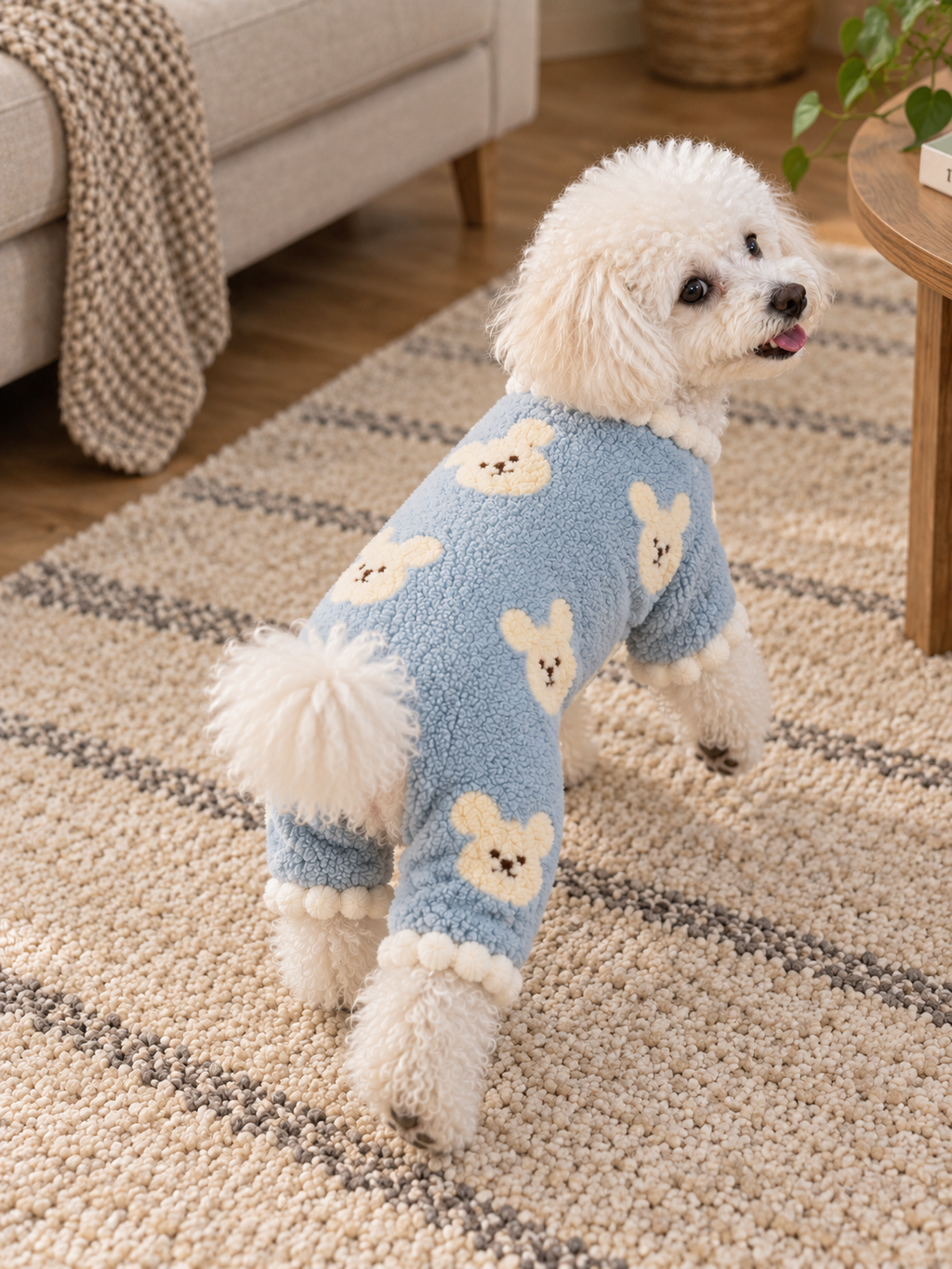 Bunny Fleece Onesie — Blue/Pink