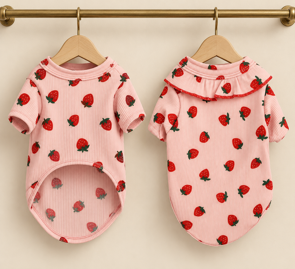 Strawberry Print Ruffle Hoodie — Pink