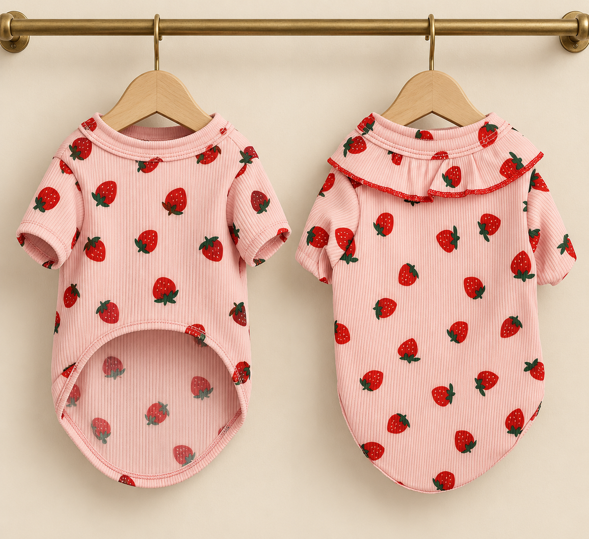 Strawberry Print Ruffle Hoodie — Pink