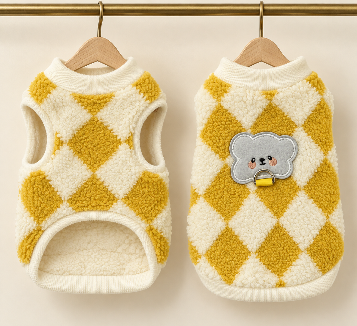 Argyle Fleece Vest — Yellow