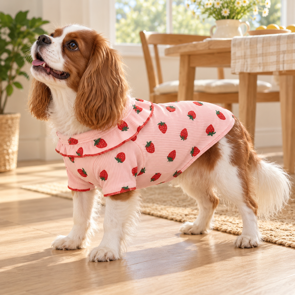 Strawberry Print Ruffle Hoodie — Pink