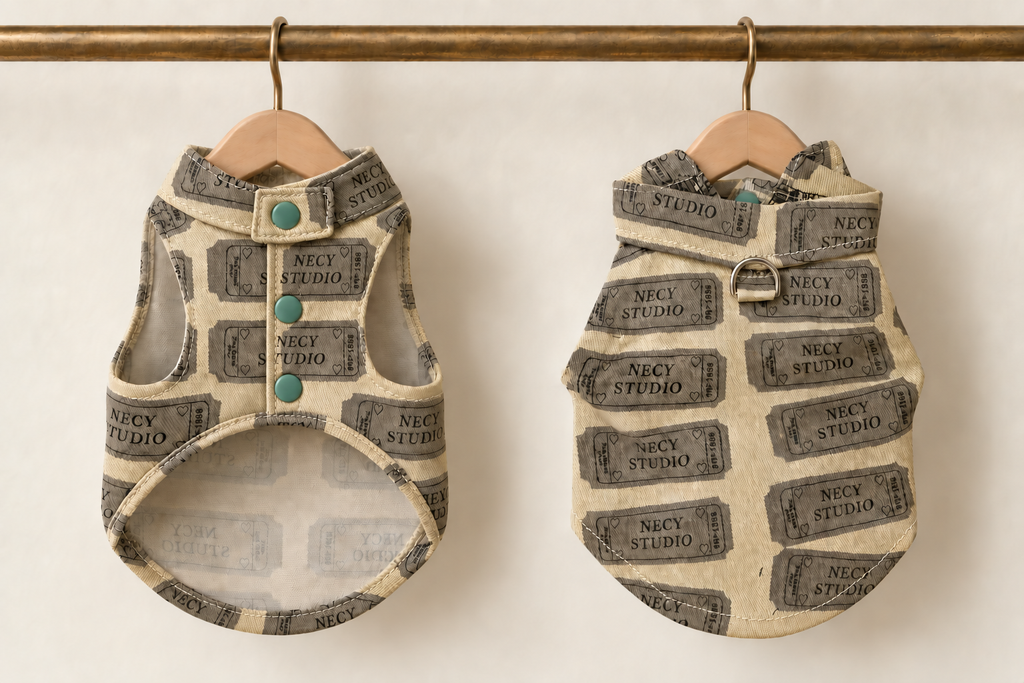 Ticket Print Snap Vest — Cream