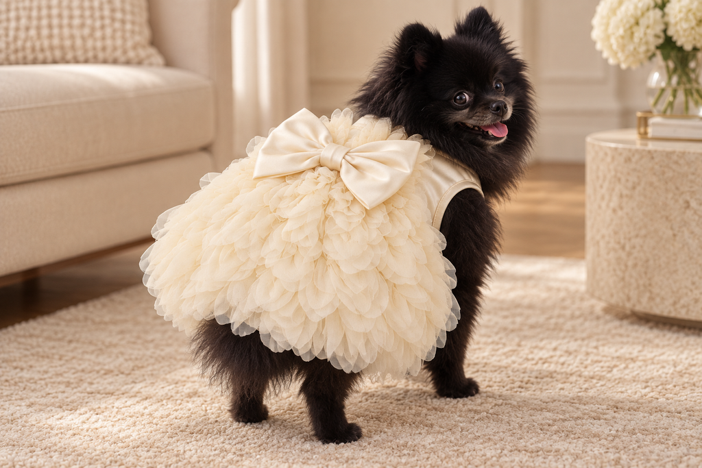 Ruffle Bow Party Dress — Cream