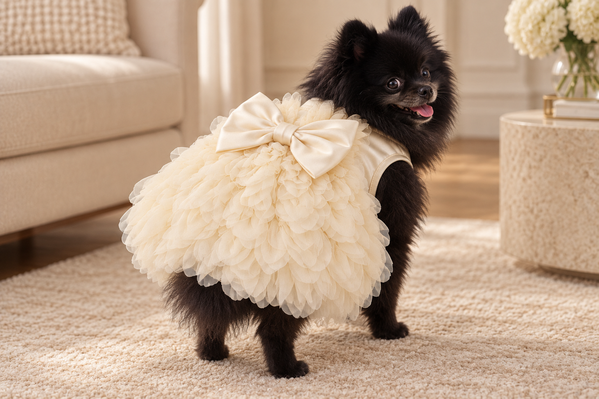 Ruffle Bow Party Dress — Cream