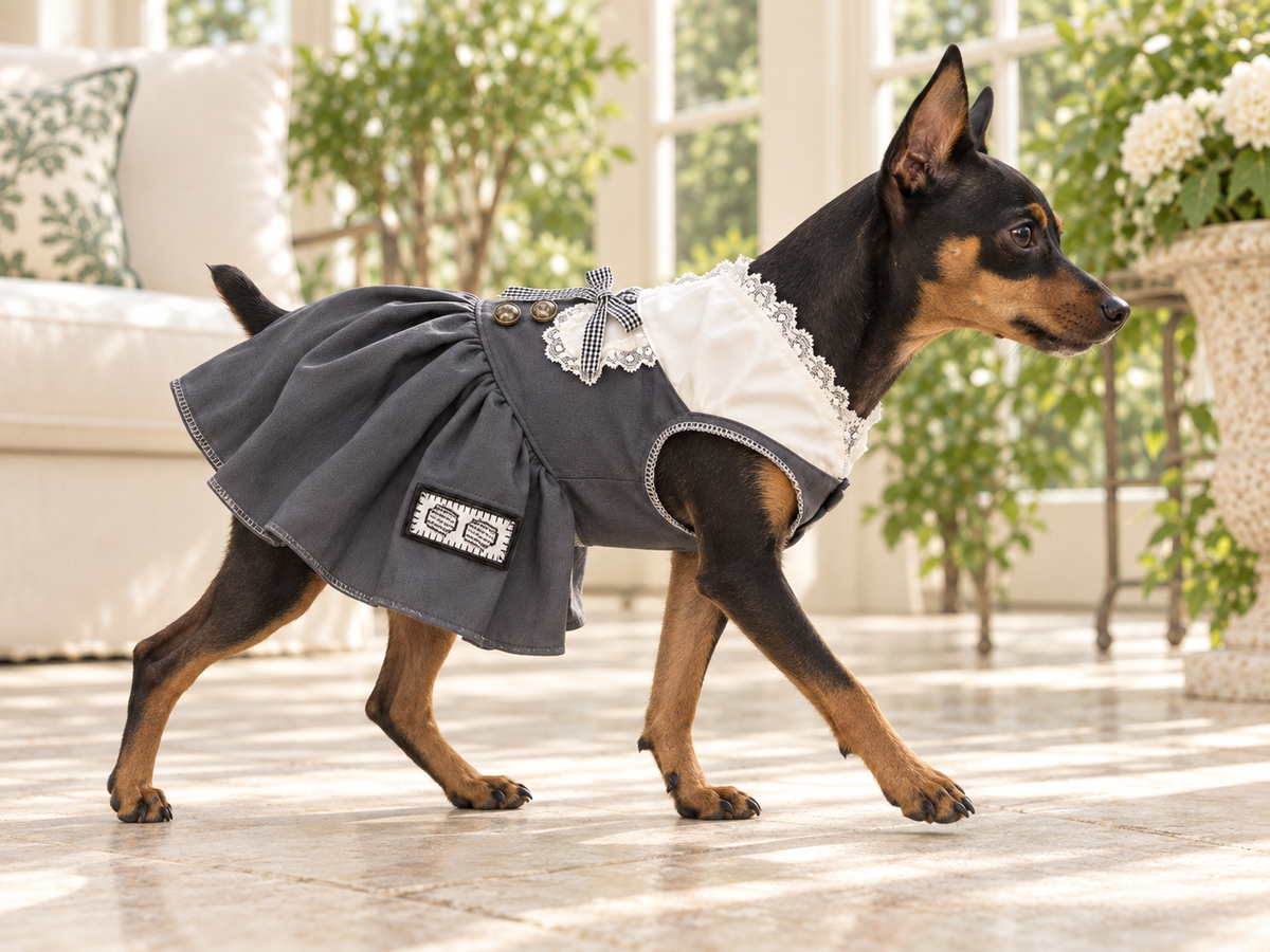 Ruffle Collar Pinafore Dress — Charcoal
