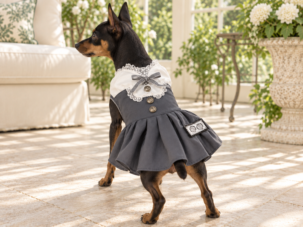 Ruffle Collar Pinafore Dress — Charcoal