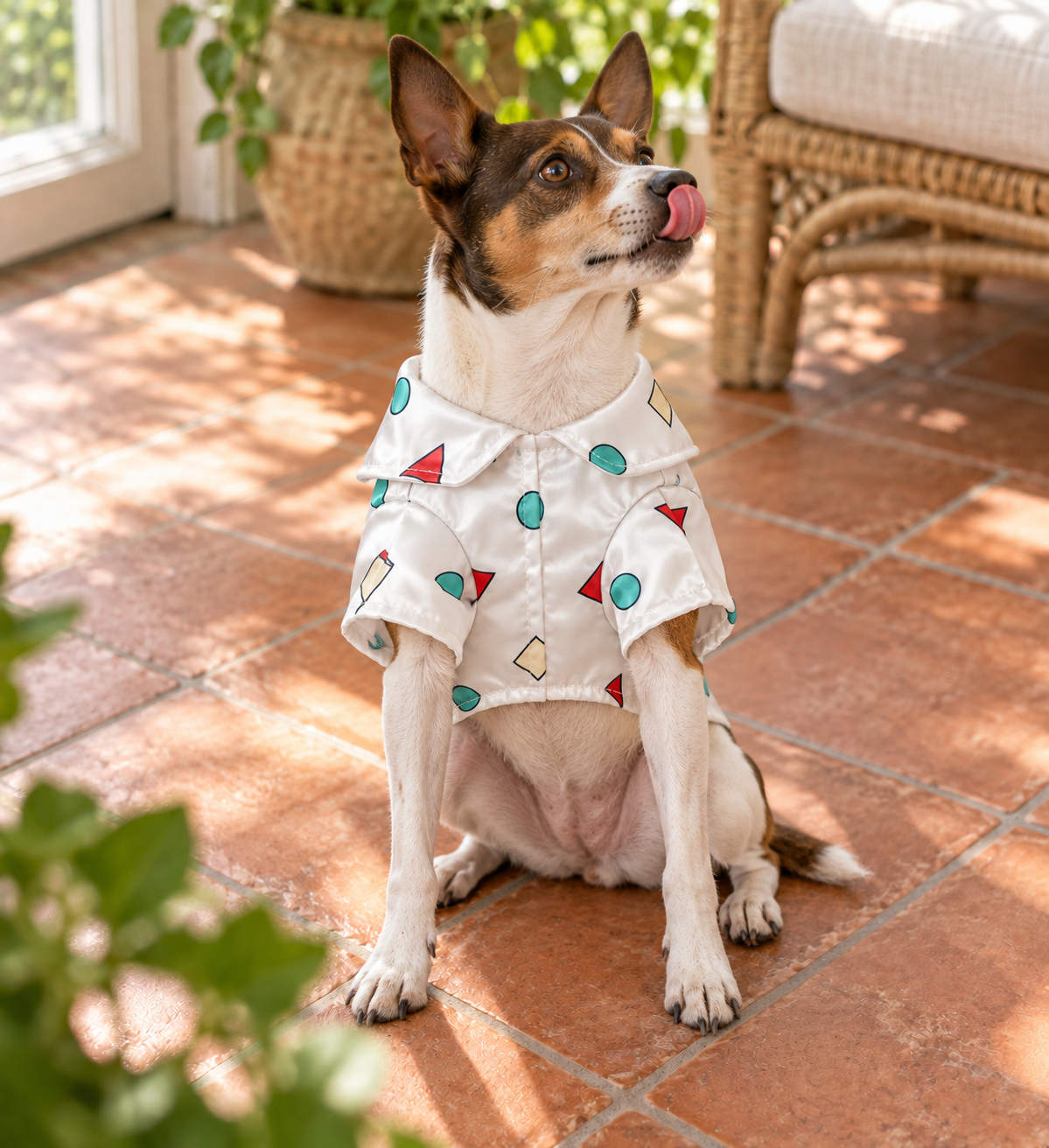 Geo Print Camp Shirt — White