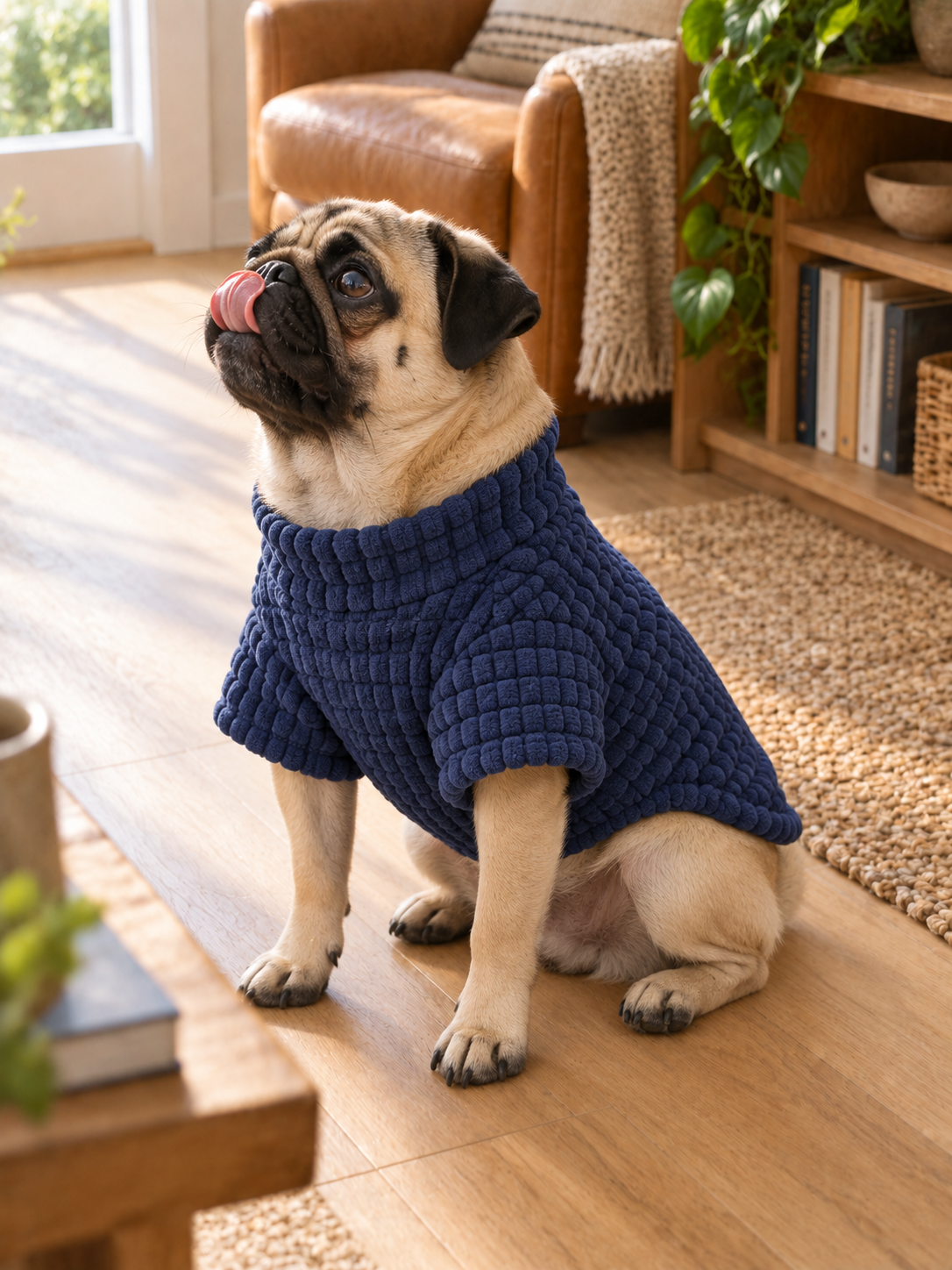Waffle Knit Jumper — Navy