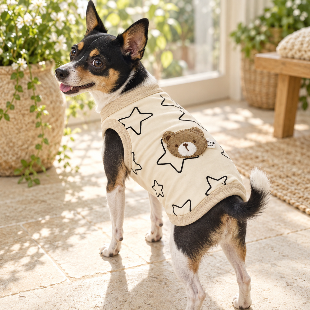 Star Print Bear Tank — Cream