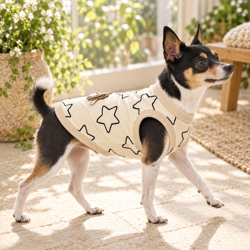 Star Print Bear Tank — Cream