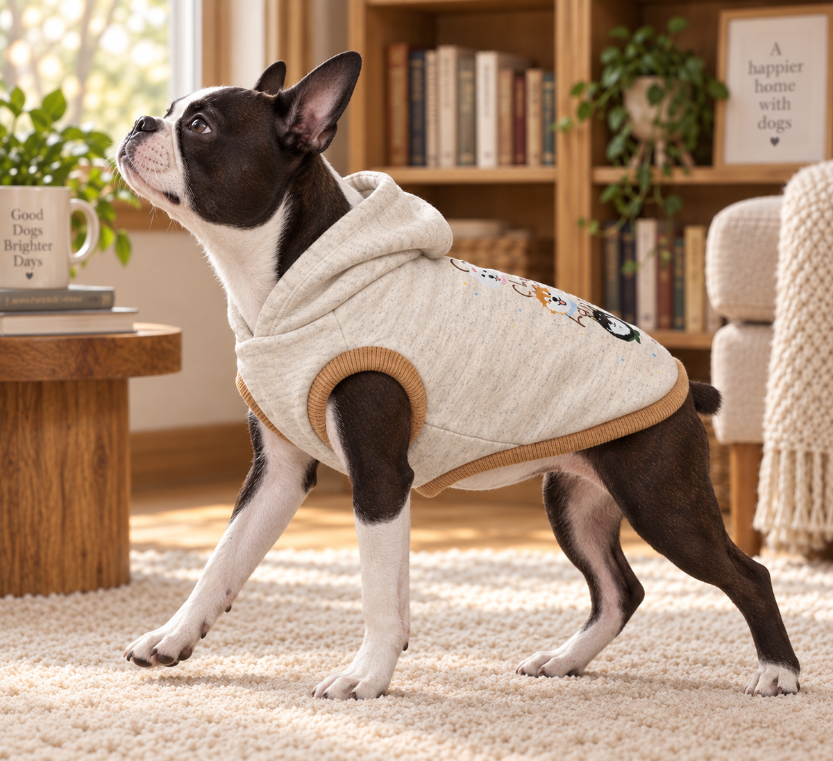 Sherpa Dog Print Hoodie — Cream