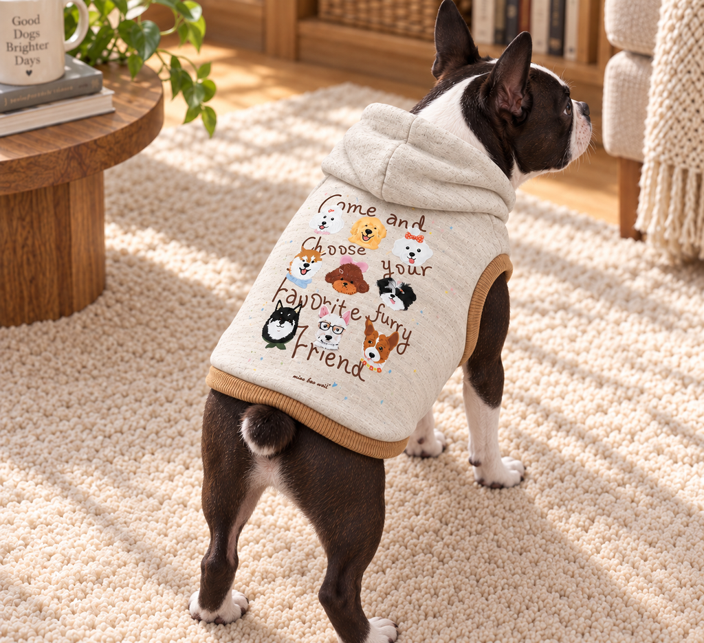 Sherpa Dog Print Hoodie — Cream