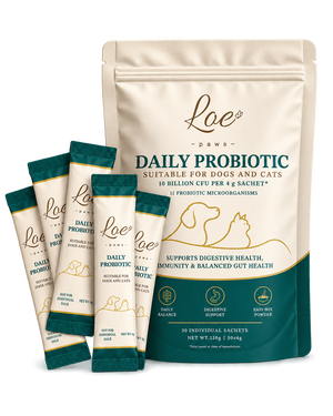 LOE Paws Daily Probiotic pouch with five single-serve sachets
