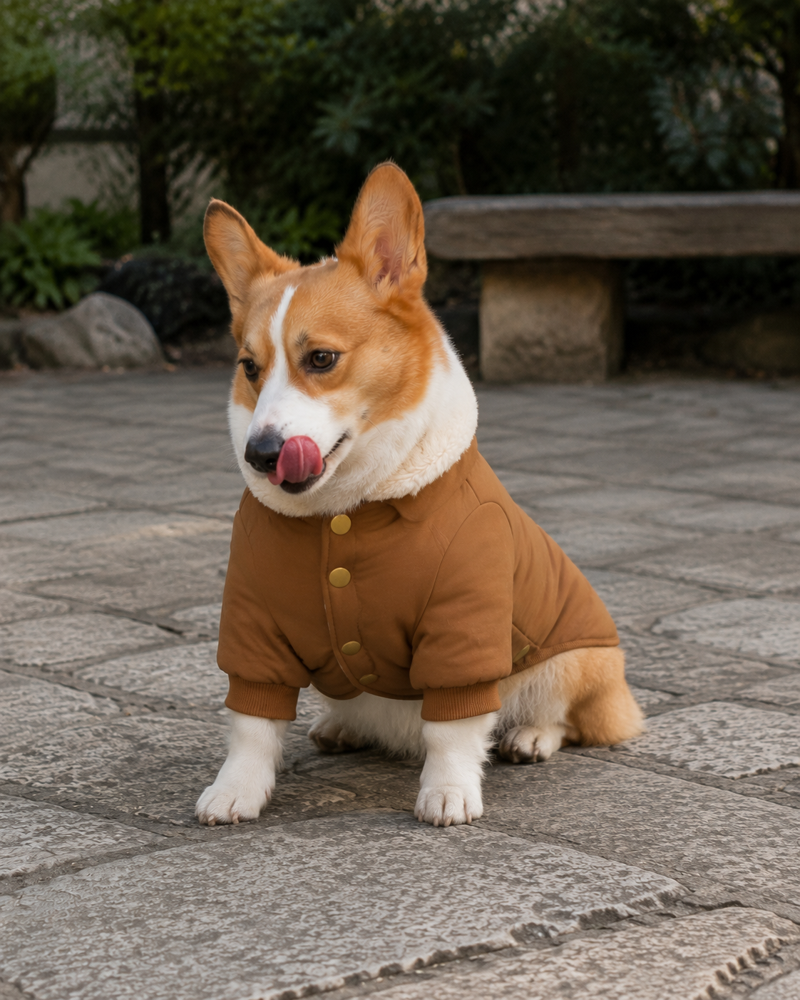 Quilted Button Coat — Tan