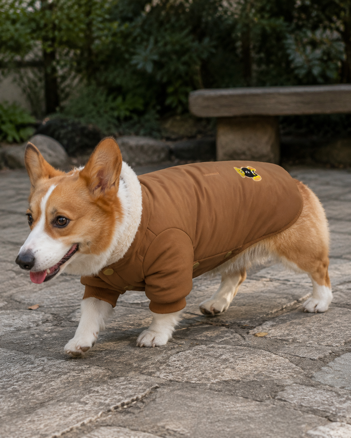 Quilted Button Coat — Tan