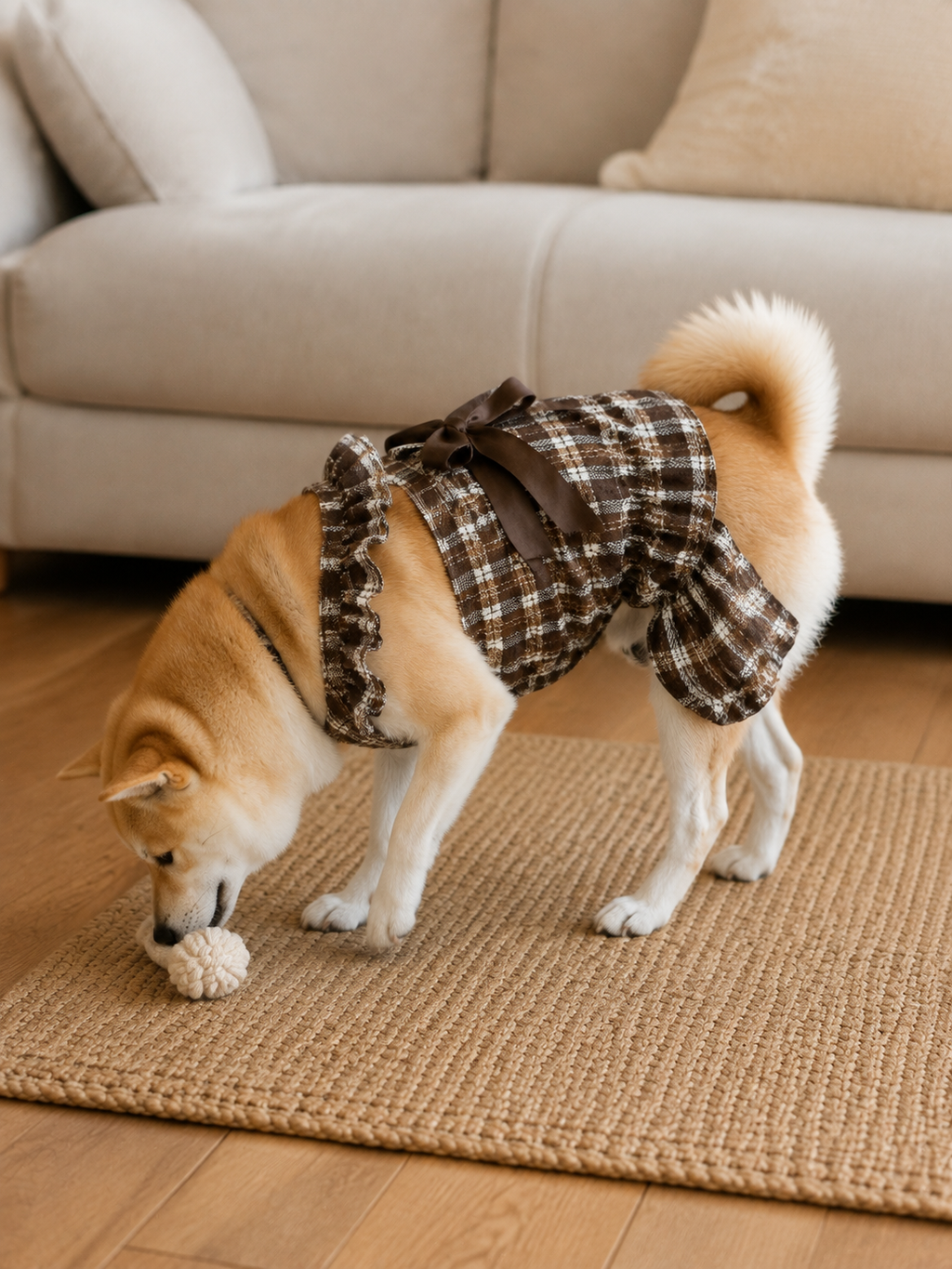 Plaid Ruffle Shirt — Brown