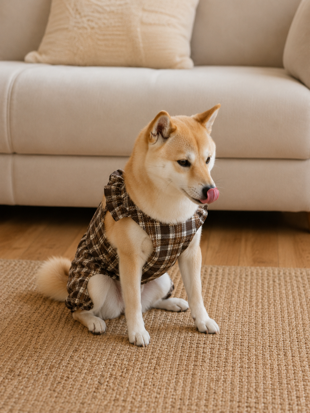 Plaid Ruffle Shirt — Brown