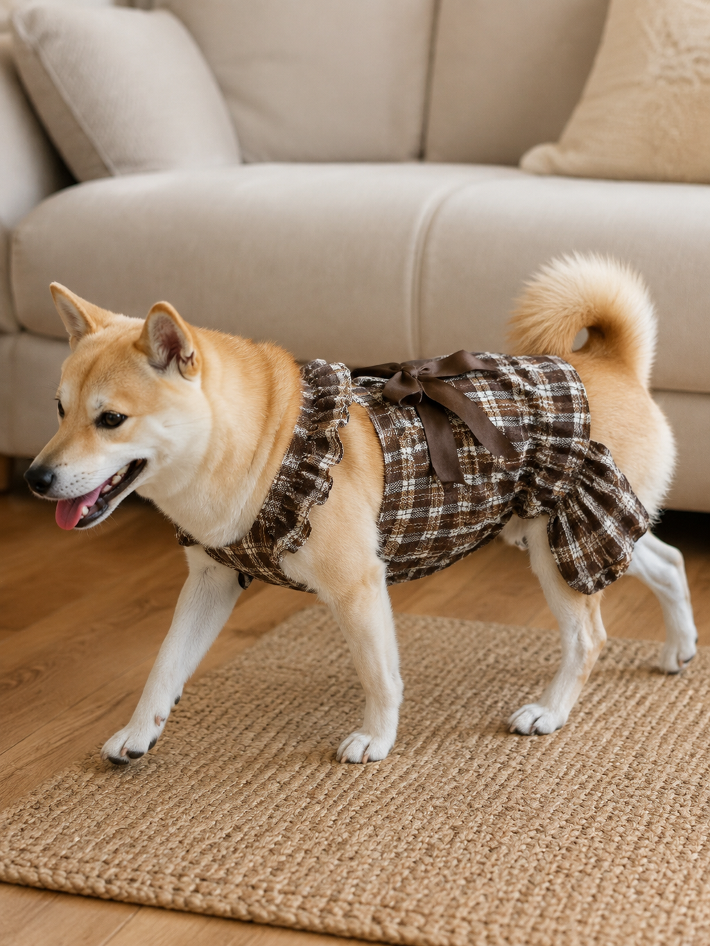 Plaid Ruffle Shirt — Brown