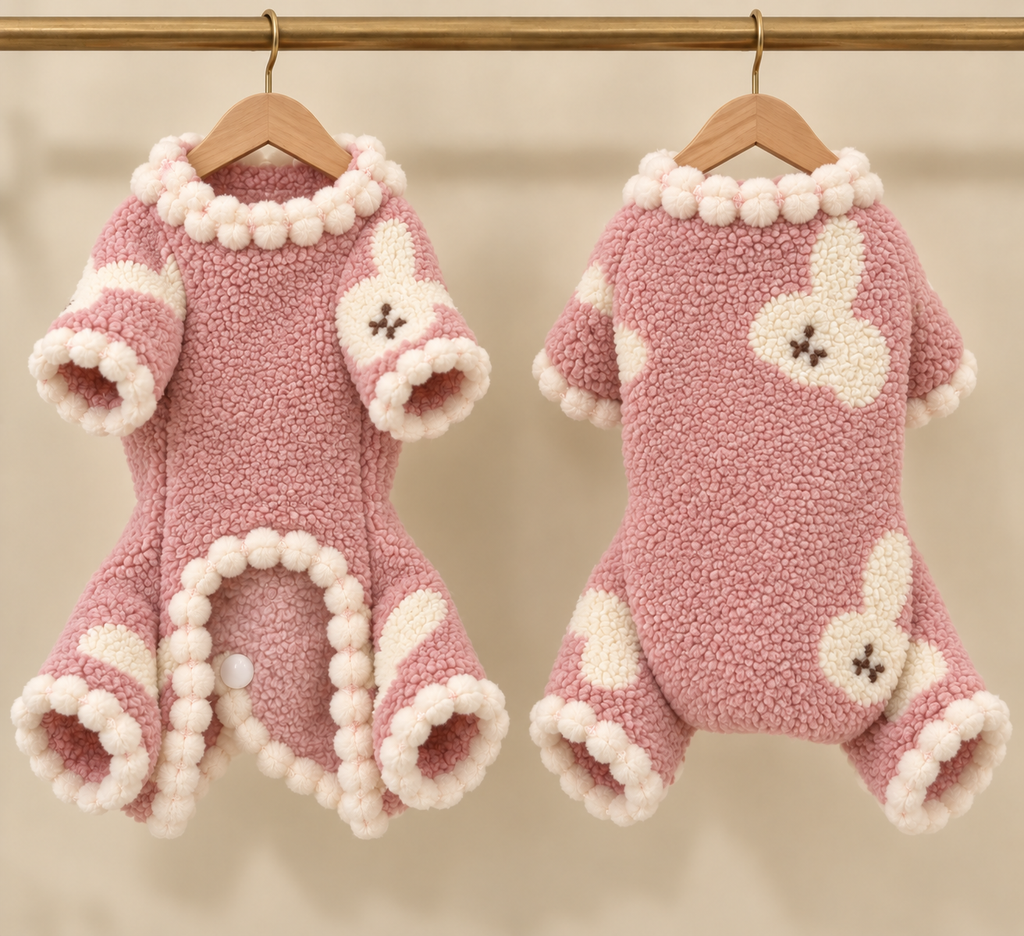 Bunny Fleece Onesie — Blue/Pink