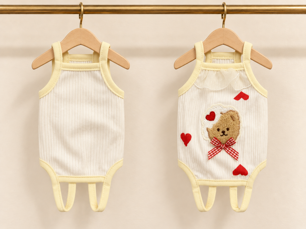 Heart Teddy Tank — Cream