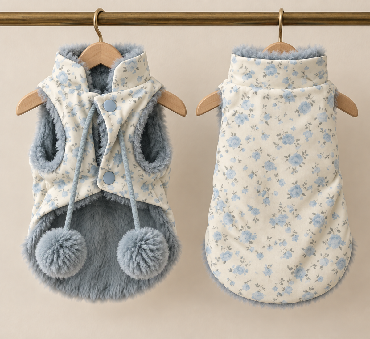 Reversible Faux Fur Pom Vest — Blue