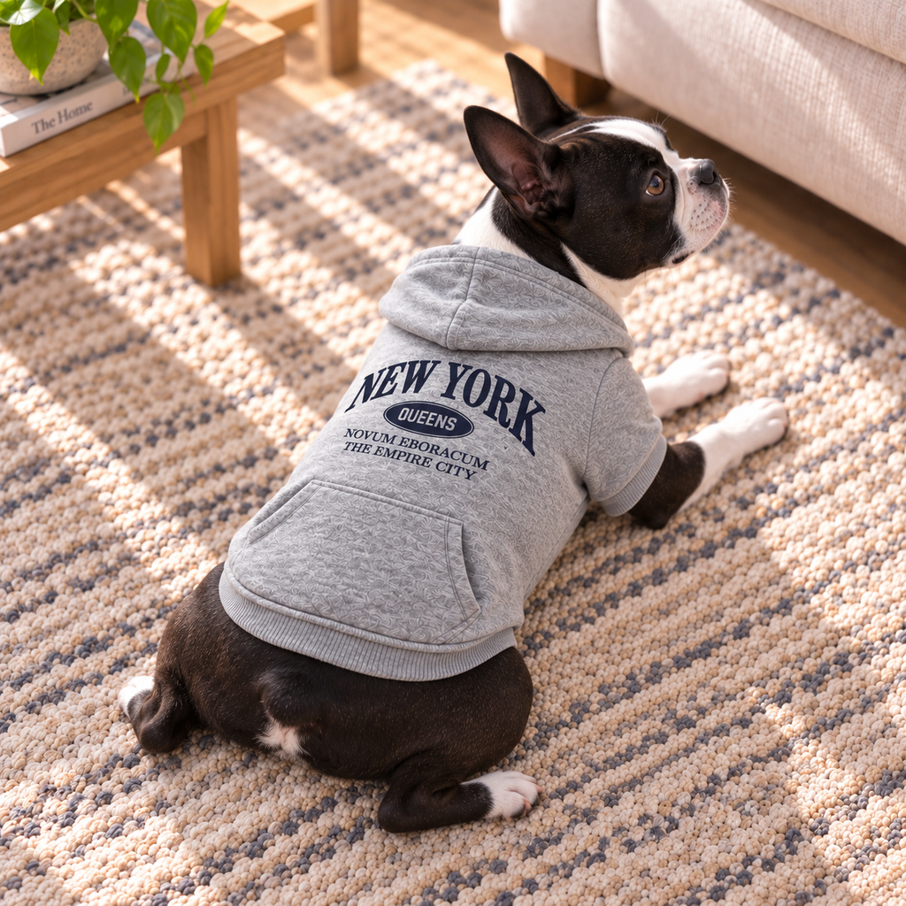 New York Print Hoodie — Grey