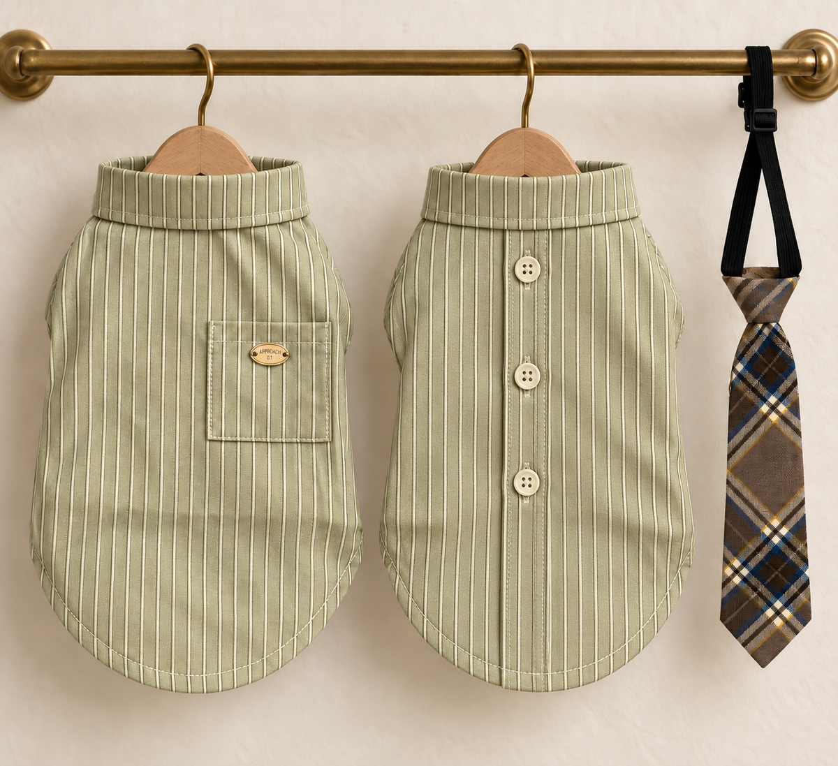 Pinstripe Shirt with Tie — Sage