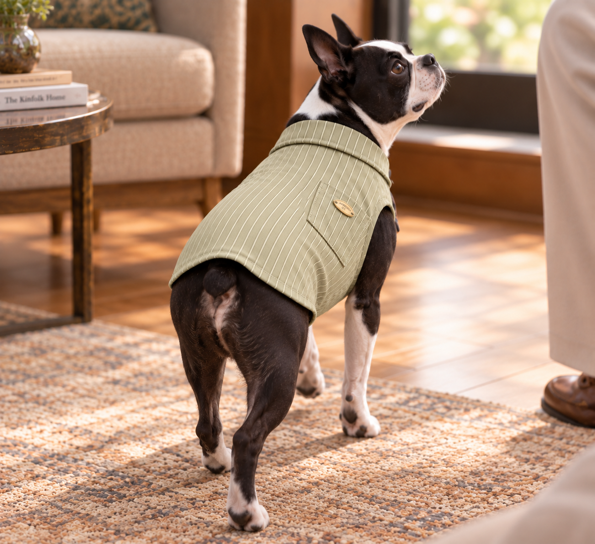 Pinstripe Shirt with Tie — Sage