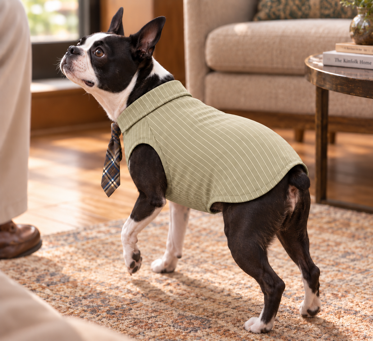 Pinstripe Shirt with Tie — Sage