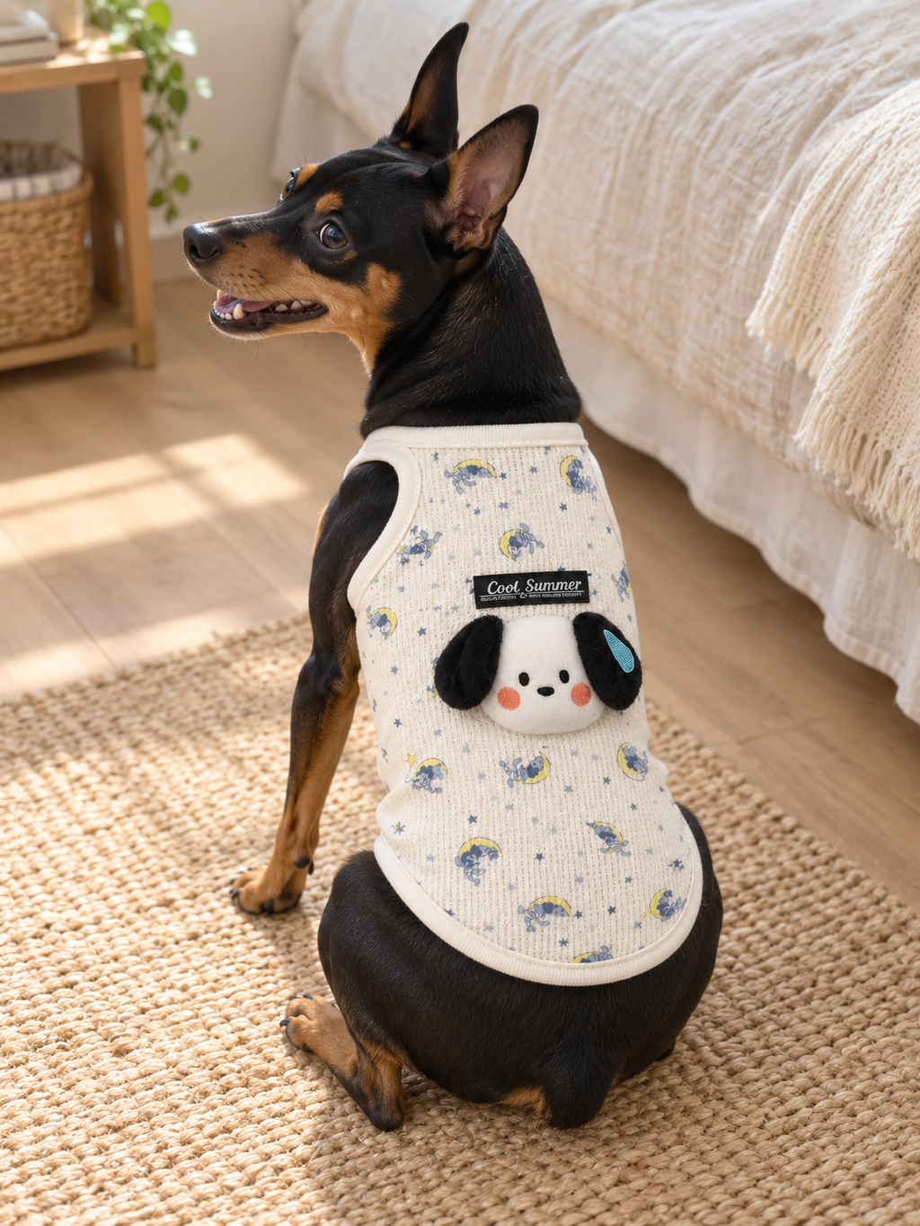 Floral Puppy Patch Tank — White