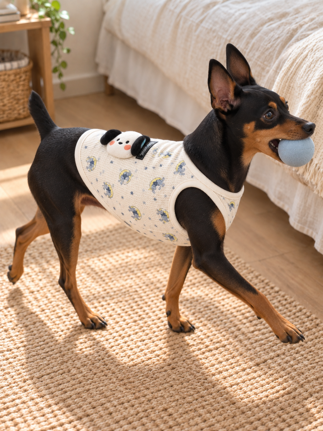 Floral Puppy Patch Tank — White
