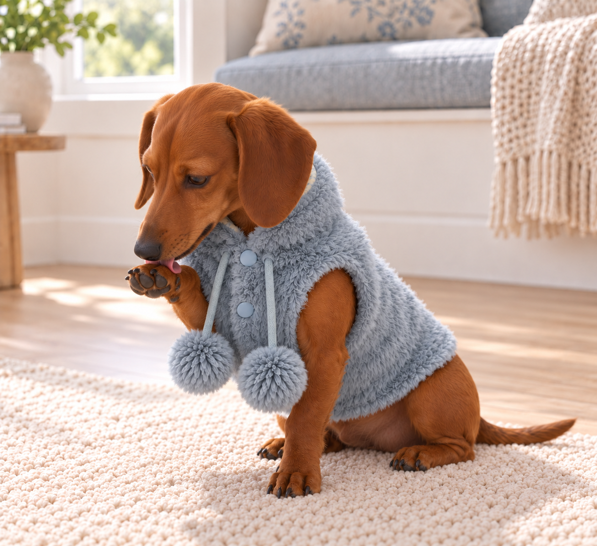 Reversible Faux Fur Pom Vest — Blue