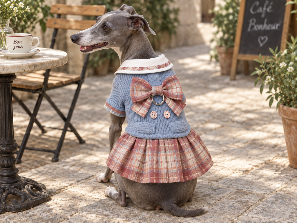 Plaid Pleat Collar Dress — Blue